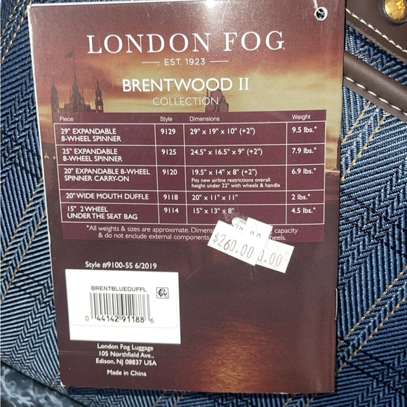 London Fog Brentwood II 20in. Duffel Travel Bag Navy Blue Brown Wide Opening NEW - Picture 4 of 8